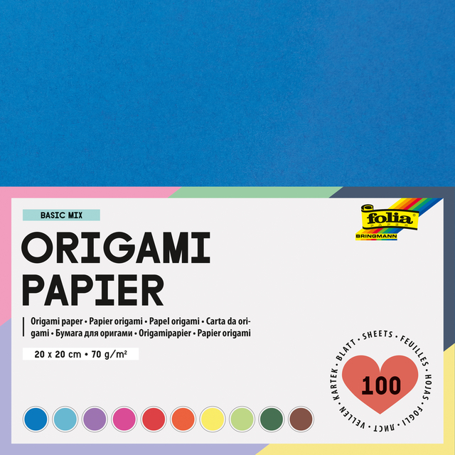 Origami papier Folia 70gr 20x20cm 100 vel assorti kleuren