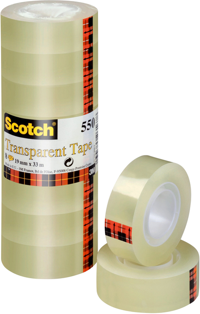 Plakband Scotch 550 19mmx33m transparant 8 rolllen