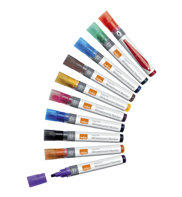 Whiteboardmarker Nobo Liquid ink rond assorti 3mm 10stuks