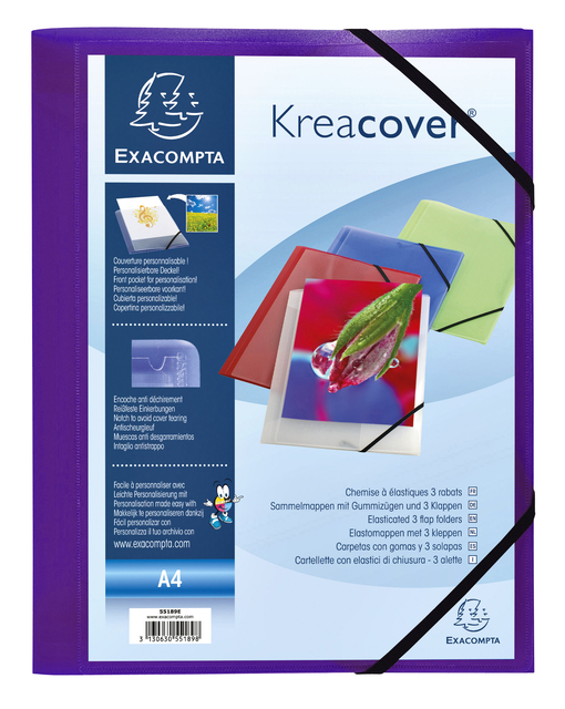 Elastomap Exacompta Kreacover A4 3 kleppen PP assorti