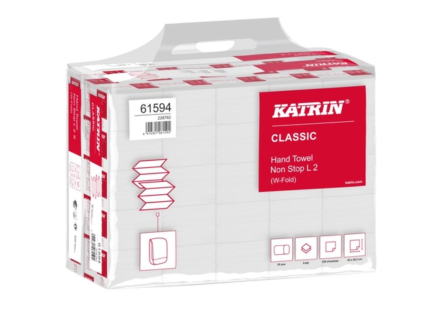 Handdoek Katrin w-vouw 2-laags 203x320mm 25x120 vel wit 61594