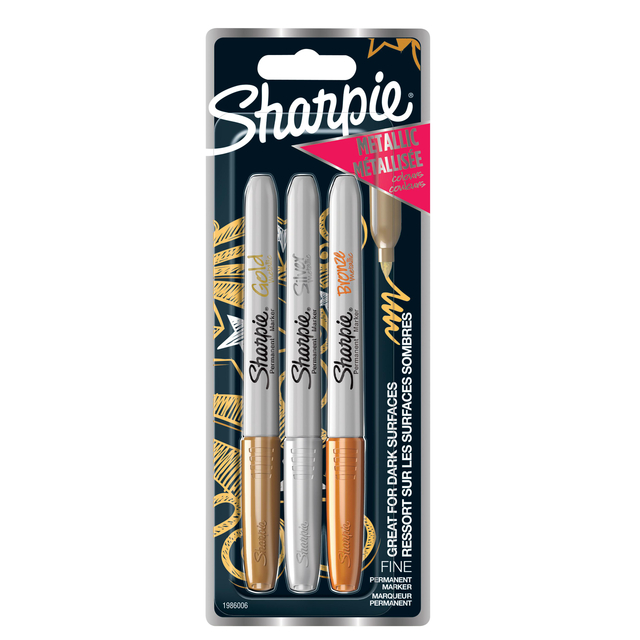 Viltstift Sharpie rond fijn metallic assorti blister à 3 stuks