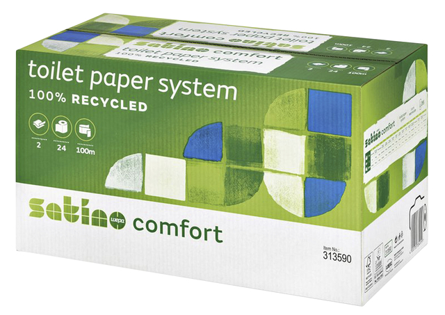 Toiletpapier Satino JT3 Comfort systeemrol 2-laags 100m wit 317960