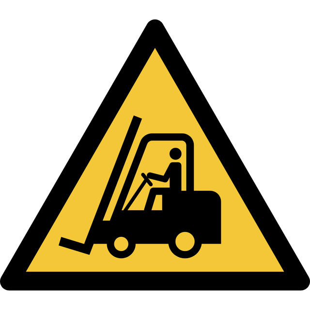 Pictogram bordje Djois Waarschuwing: transportvoertuigen 200x176mm geel