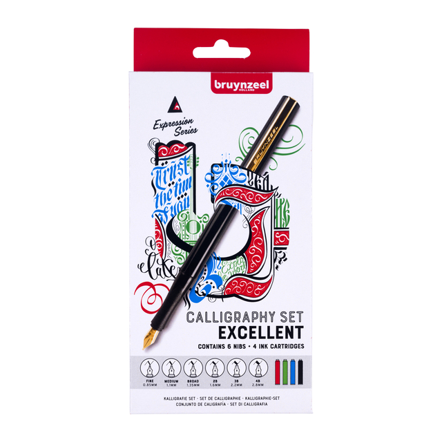 Kalligrafiepen Bruynzeel luxe set à 14 stuks 60344014