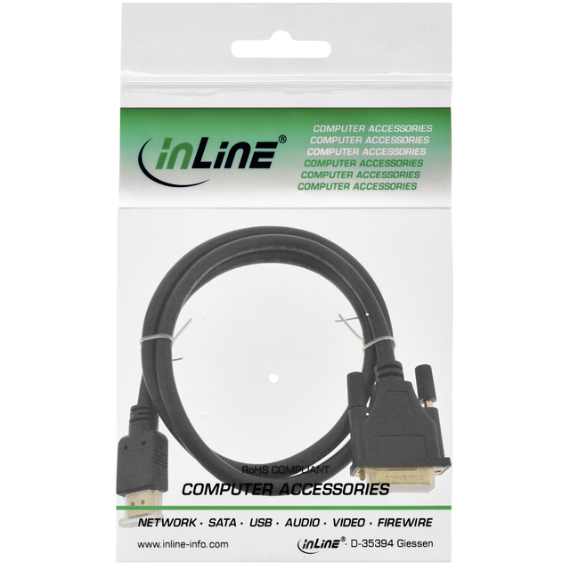 Kabel inLine HDMI DVI 18+1 pin M/M 2 meter zwart