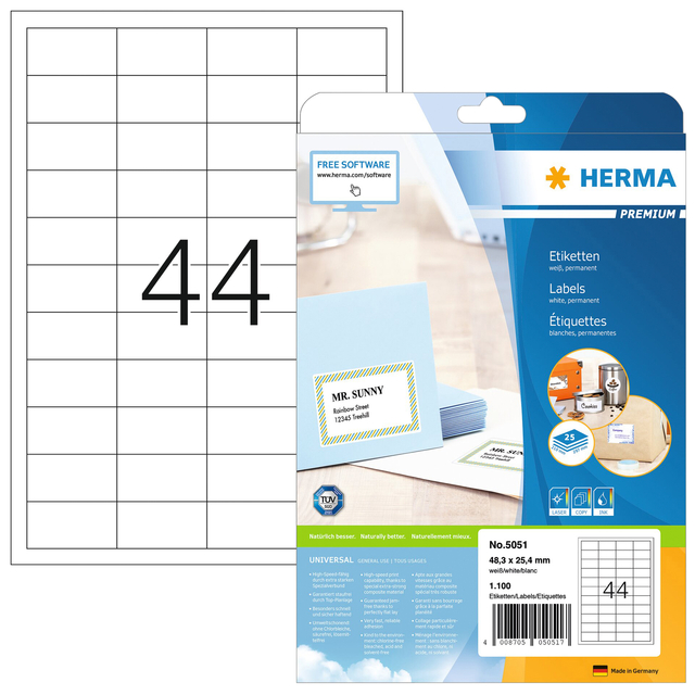 Etiket HERMA 5051 48.3x25.4mm premium wit 1100stuks