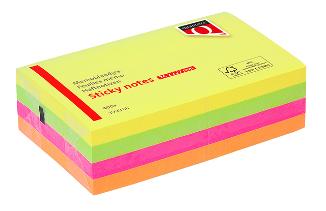 Memoblok Quantore 76x127mm neon assorti 4 kleuren 400 vel