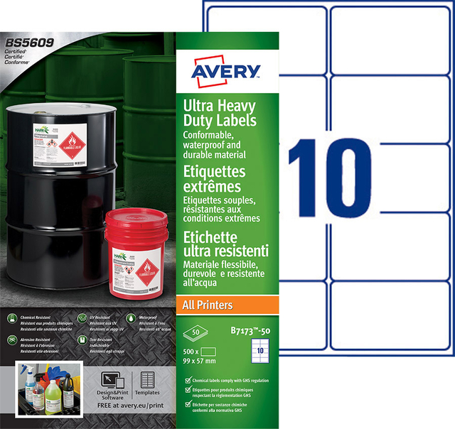 Etiket Avery B7173-50 99x57mm polyethyleen wit 500 etiketten