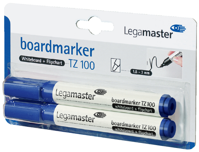 Whiteboardmarker Legamaster TZ 100 rond 1.5-3mm blauw blister à 2 stuks