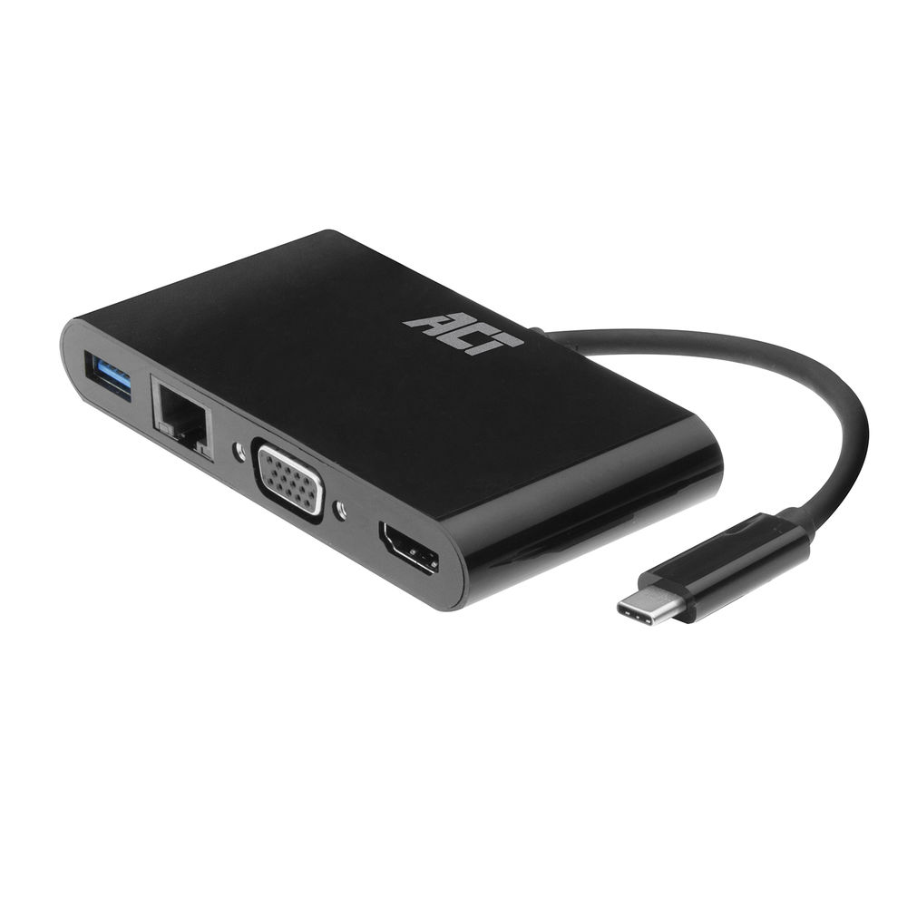 ACT USB-C dockingstation 4K, voor 1 HDMI of VGA monitor, ethernet, USB hub