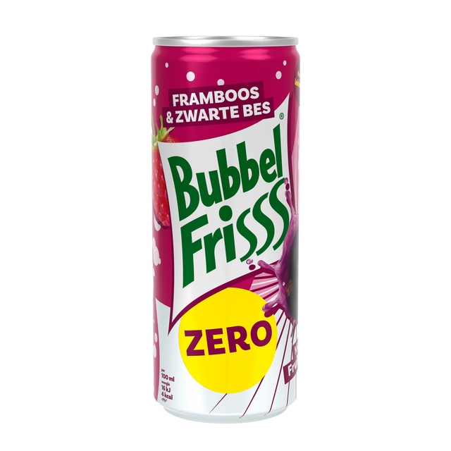 Fruitdrank DubbelFrisss  framboos zwarte bes  zero blik 250ml