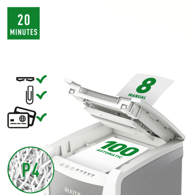 Papiervernietiger Leitz IQ Auto+ Small Office 100 P4 snippers 4x28mm