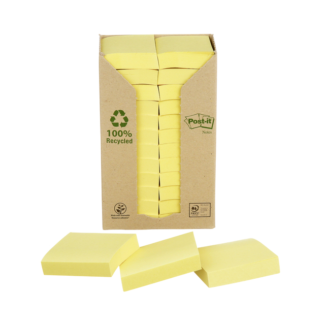 Memoblok Post-it 653 38x51mm recycled geel 24 stuks