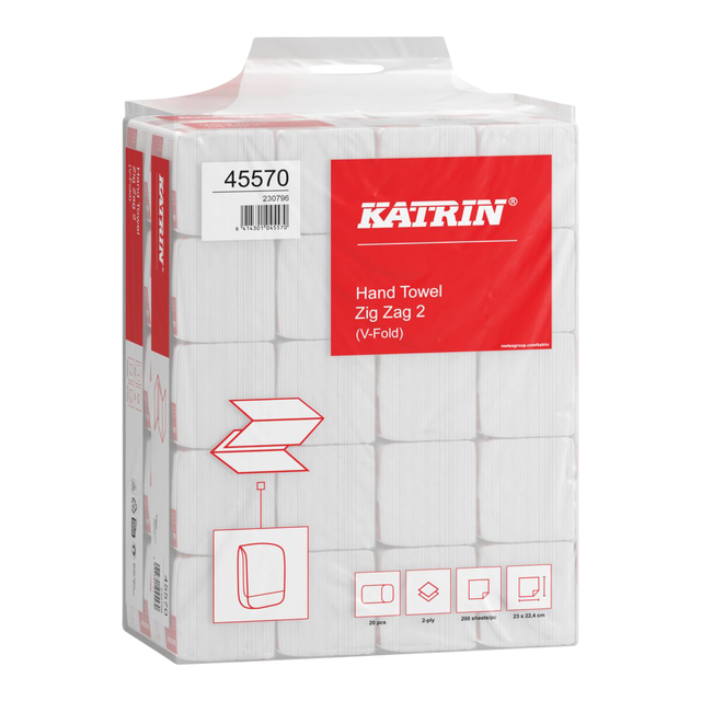 Handdoek Katrin z-vouw 2-laags 224x230mm 20x200 vel wit 45570