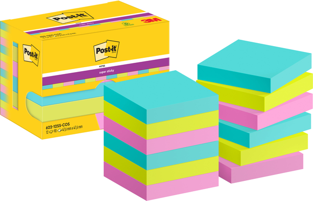 Memoblok Post-it 622 Super Sticky 47,6x47,6mm Cosmic 12 stuks