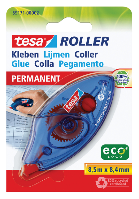 Lijmroller tesa® ecoLogo® permanent wegwerp op blister