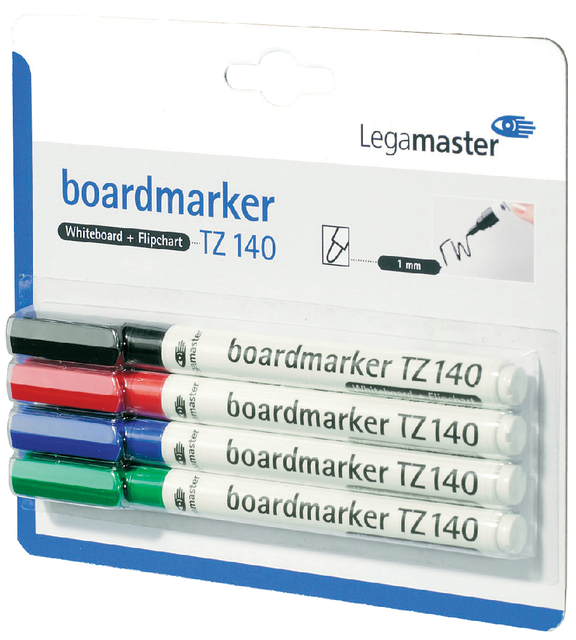 Viltstift Legamaster TZ 140 whiteboard rond 1mm assorti blister à 4 stuks