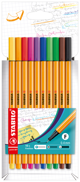 Fineliner STABILO point 88/10 fijn assorti etui à 10 stuks