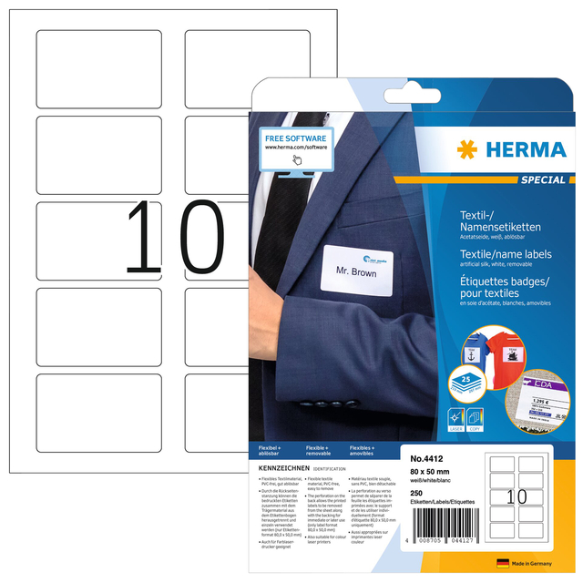 Naambadge etiket HERMA 4412 80x50mm verwijderbaar wit 250 etiketten