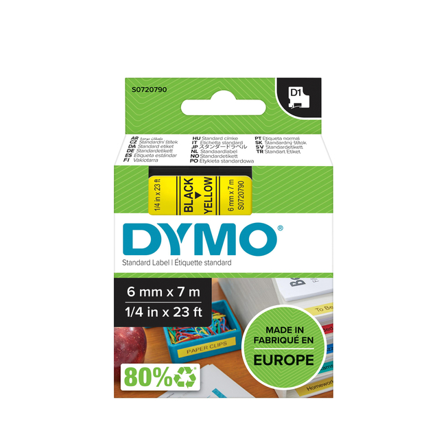 Labeltape Dymo LabelManager D1 polyester 6mm zwart op geel