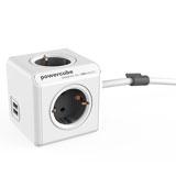 Allocacoc PowerCube Extended, stekkerdoos met USB poorten, 4 sockets, 1.5m, wit/grijs