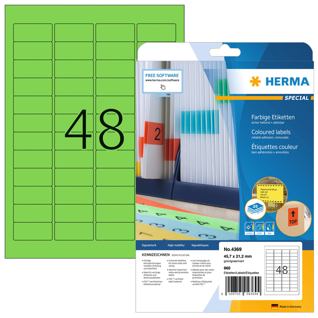 Etiket HERMA 4369 45.7x21.2mm verwijderbaar groen 960stuks