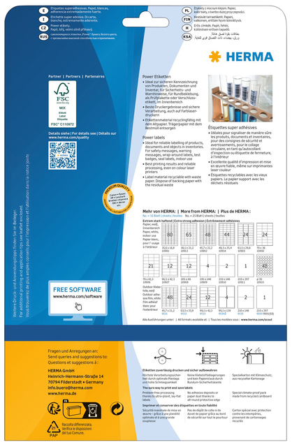 Etiket HERMA Power 10911 210x297mm wit 25stuks