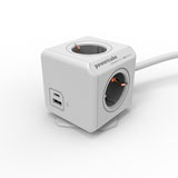 Allocacoc Stekkerdoos met USB-A en USB-C poorten, 4 sockets, 1.5m, wit/grijs