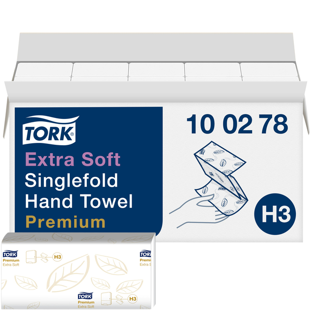 Handdoek Tork H3 Premium singlefold 2-laags 226x230mm 15x200 vel wit 100278