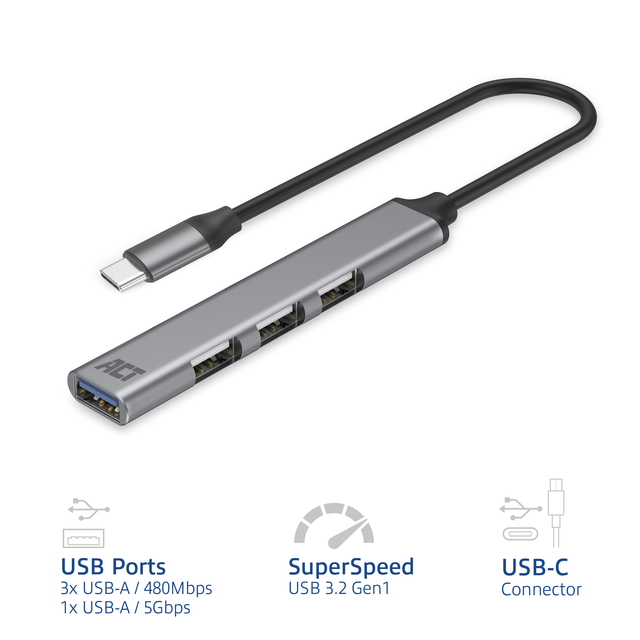 Hub ACT USB-C 3x USB-A 2.0 en 1x USB-A 3.0