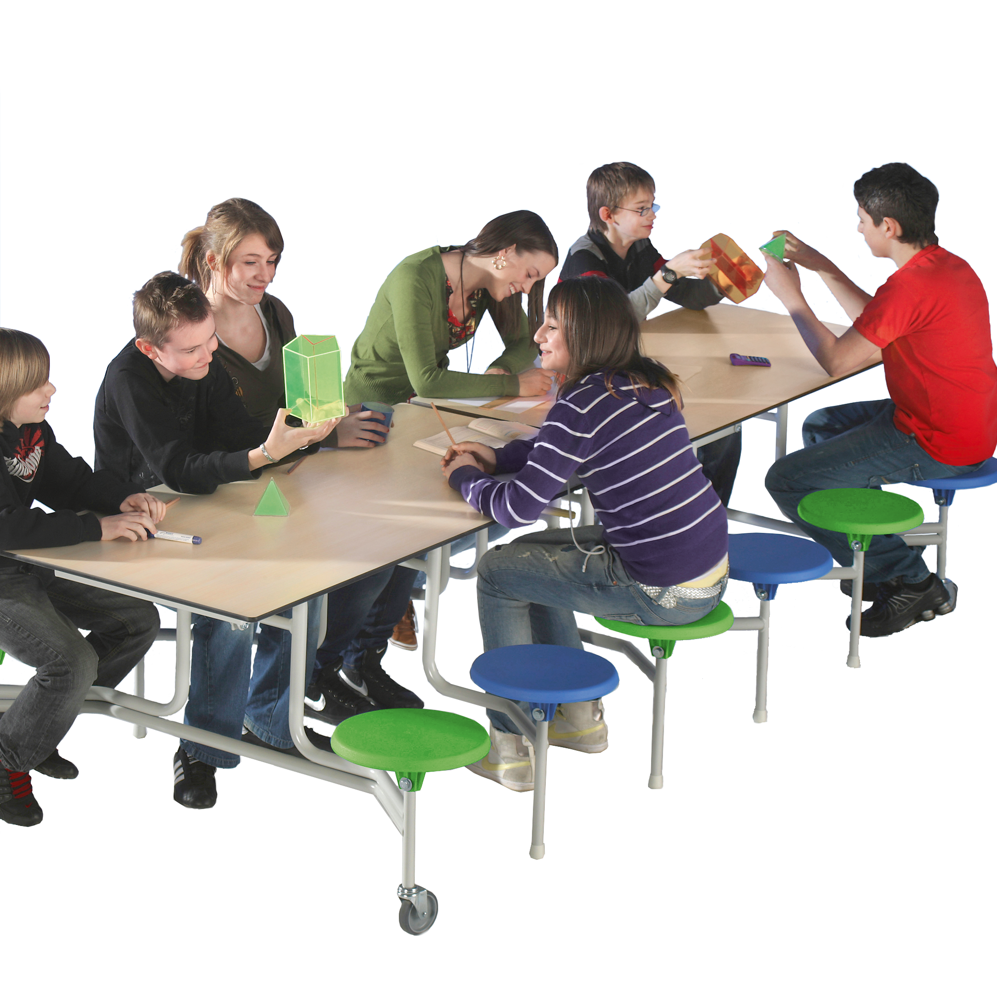 Spaceflex 2.0 klaptafel met geïntegreerde stoelen, "PowerSurf" volkernblad, rechthoekig