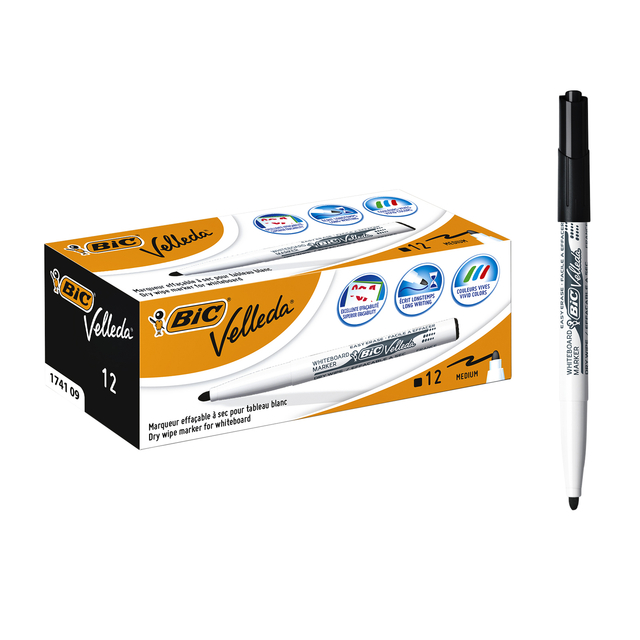 Whiteboardmarker Bic Velleda 1741 rond medium zwart