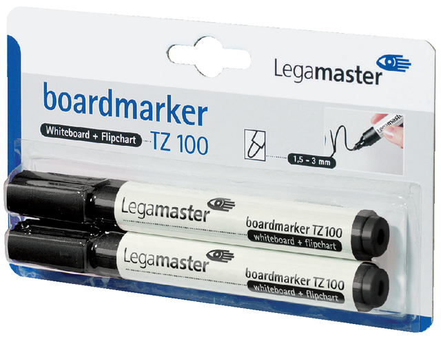 Whiteboardmarker Legamaster TZ 100 rond 1.5-3mm zwart blister à 2 stuks