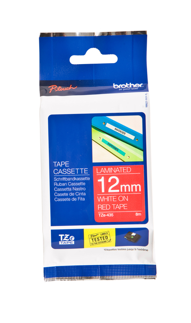 Labeltape Brother P-touch TZe-435 standaard 12mm wit op rood