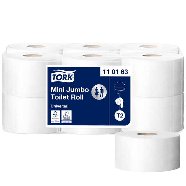 Toiletpapier Tork T2 Universal jumbo klein 1-laags 240m wit 110163