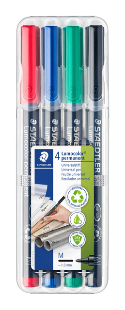 Viltstift Staedtler Lumocolor 317 permanent M set à 3 +1 stuk gratis