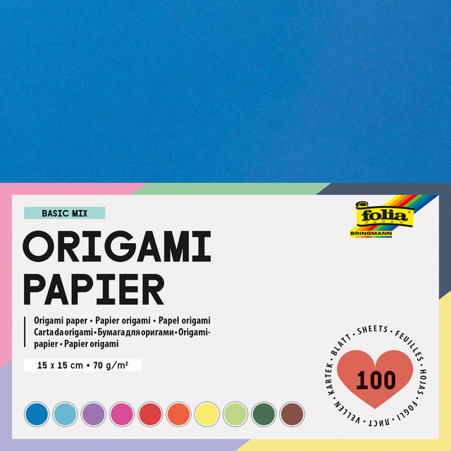 Origami papier Folia 70gr 15x15cm 100 vel assorti kleuren