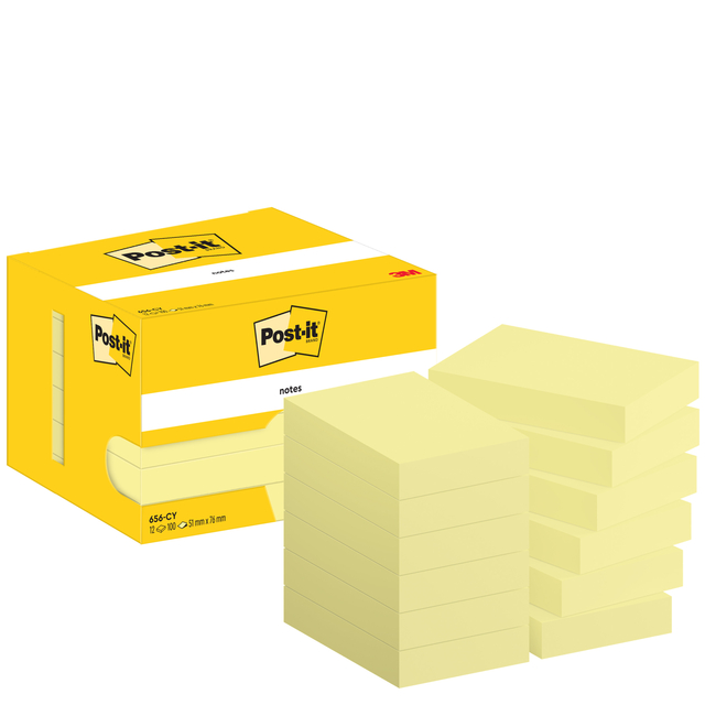 Memoblok Post-it 656 51x76mm canary yellow 12 stuks