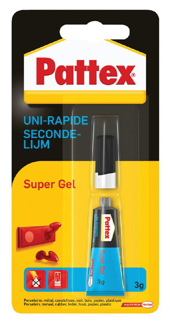 Secondelijm Pattex super gel tube 3gram op blister