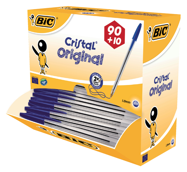 Balpen Bic Cristal medium blauw doos à  90+10 gratis