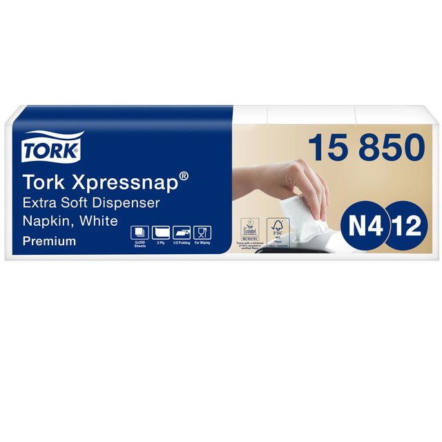 Servet Tork N4 Xpressnap Premium 1/2 vouw 2-laags 213x165mm 1000 vel wit 15850