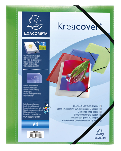 Elastomap Exacompta Kreacover A4 3 kleppen PP assorti