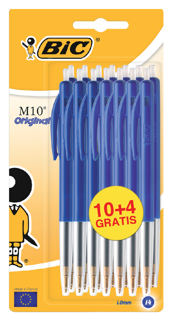 Balpen Bic M10 medium blauw blister à 10+4 gratis