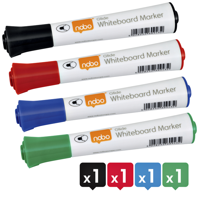 Viltstift Nobo whiteboard Glide rond assorti 3mm 4st