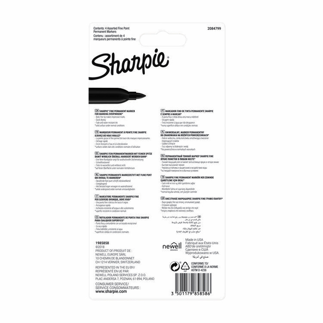 Viltstift Sharpie rond fine assorti blister à 4 stuks