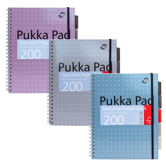 Projectboek Pukka Pad Metallic Executive A4 lijn 5-tabs 4-gaats 200 pagina's 80gr assorti