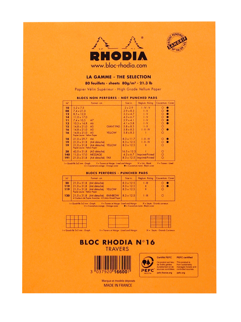 Schrijfblok Rhodia A5 lijn 80 vel 80gr met kantlijn oranje