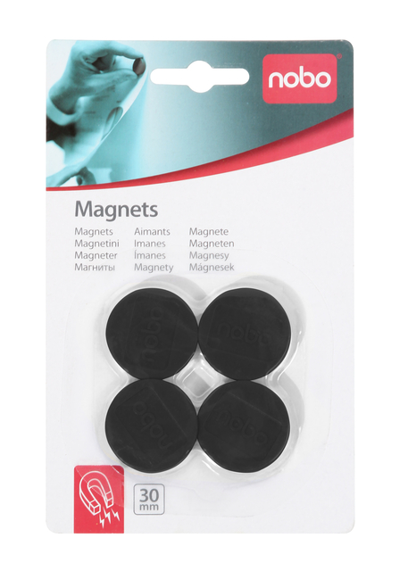 Magneet Nobo 30mm 700gr zwart 4 stuks