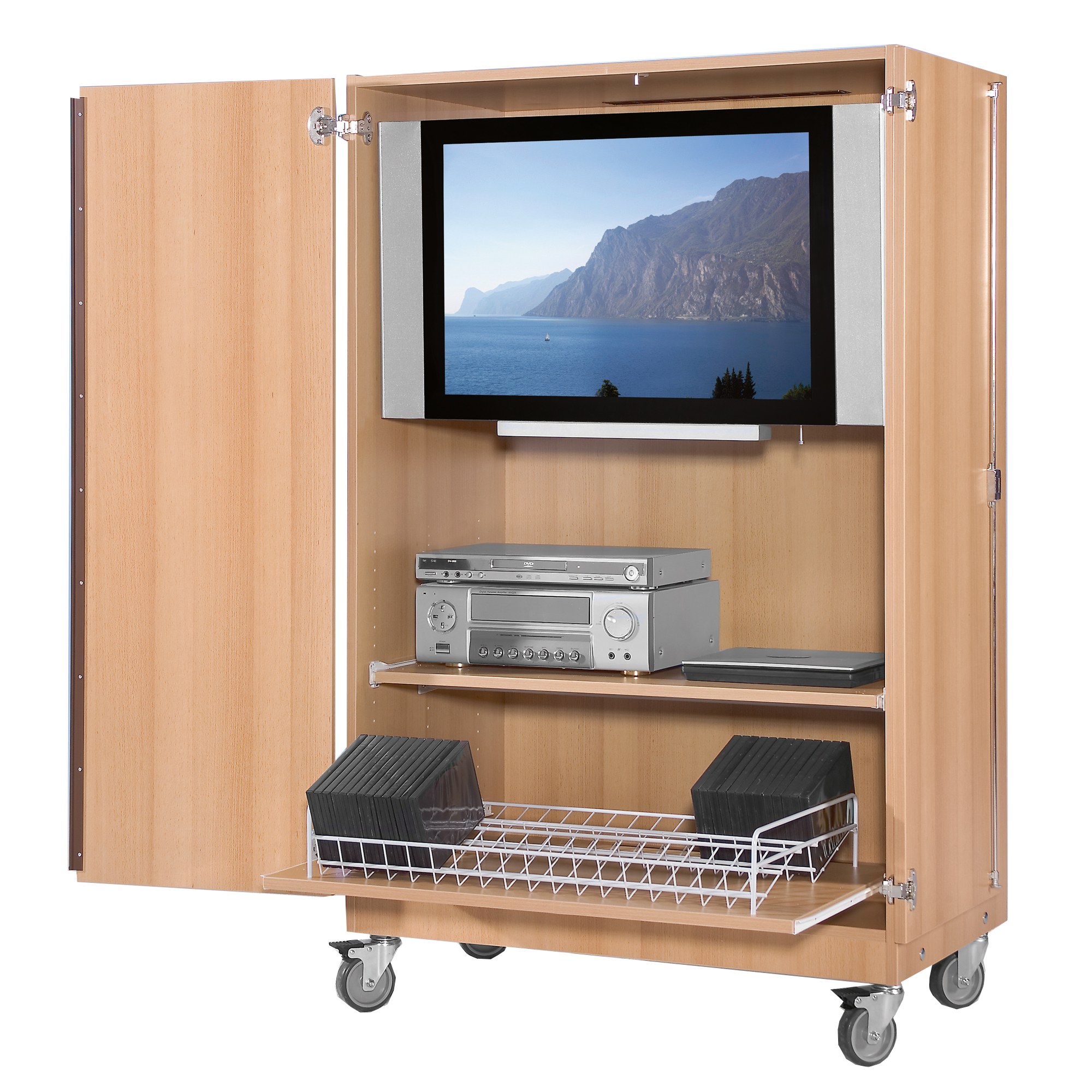 Tweedeurs tv-trolley met houder voor flatscreens, verrijdbaar